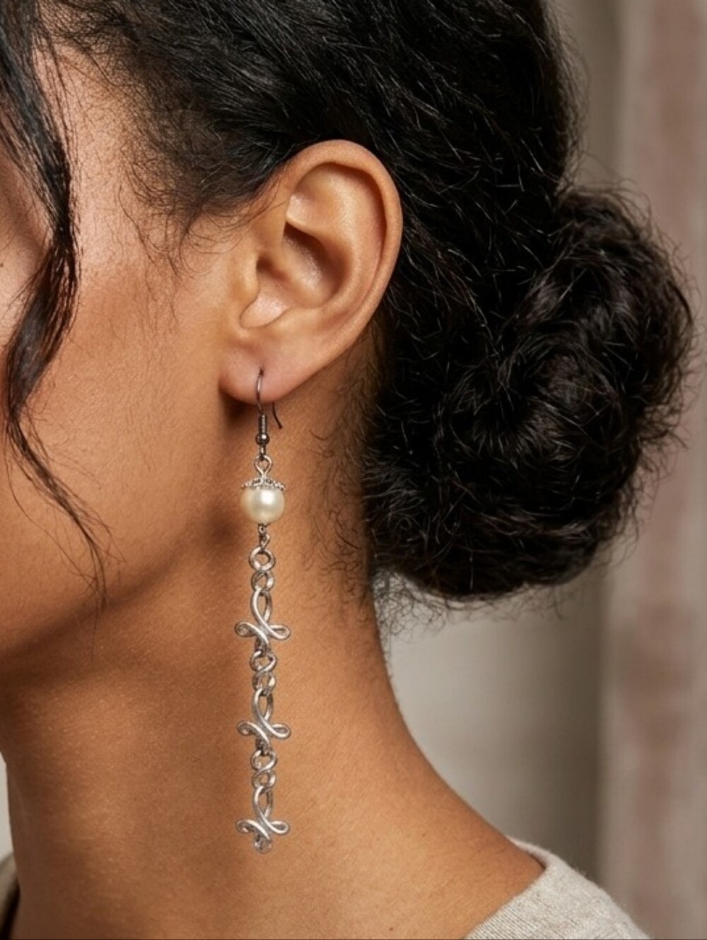 Handcrafted One Of Kind Dangle Earrings With Faux Pearls